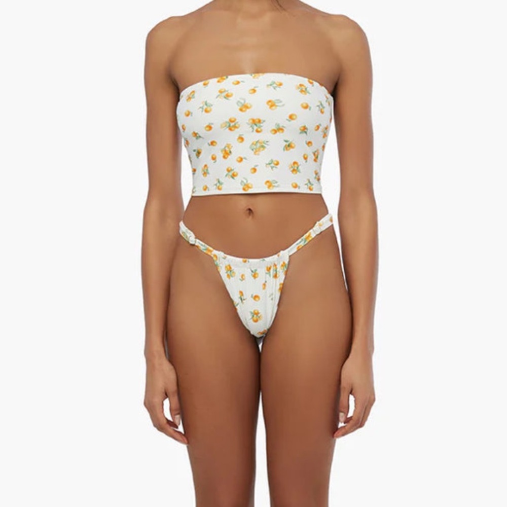 WeWoreWhat White and Yellow Floral Bikini Bandeau Top